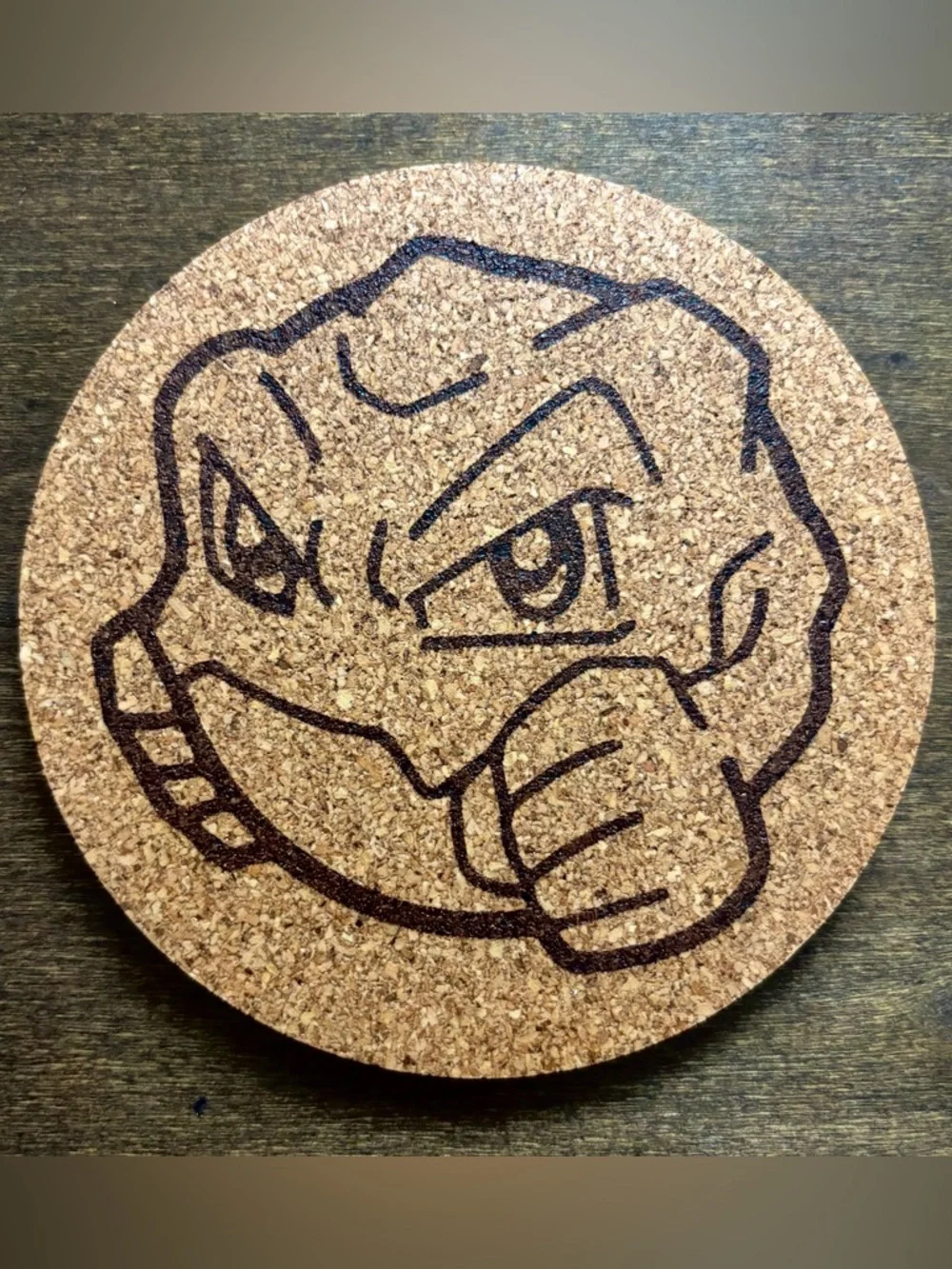 Pokemon Geodude Face Laser Engraved Cork Coaster